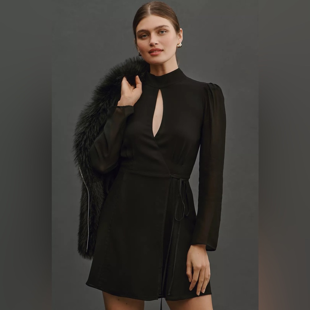 NWT Reformation Ottessa Mini Black Dress Anthropologie, Long Sleeve Extra Small